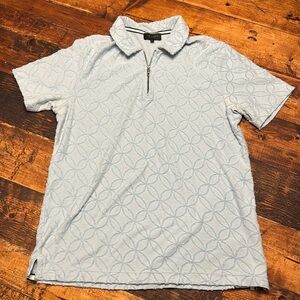 Ted Baker Men’s Light Blue Textured Terry Geometric 1/4 Zip Ansom Polo Shirt 2/M